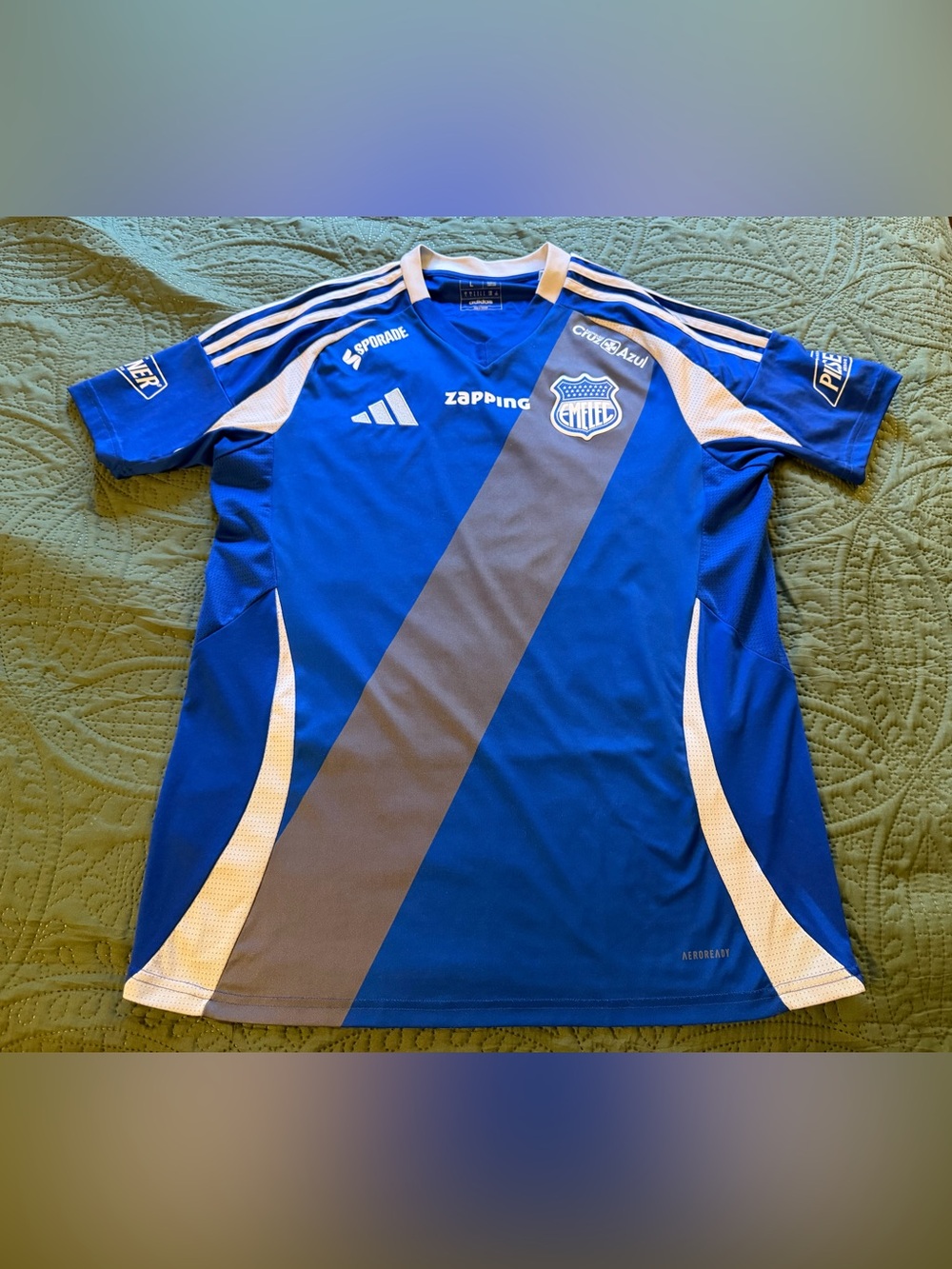 adidas Royal Blue Soccer Jersey with White Collar Trim